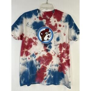 Buc-ees 4th of July Let's get it poppin! Red White & Blue Tie Dye Shirt Sz M